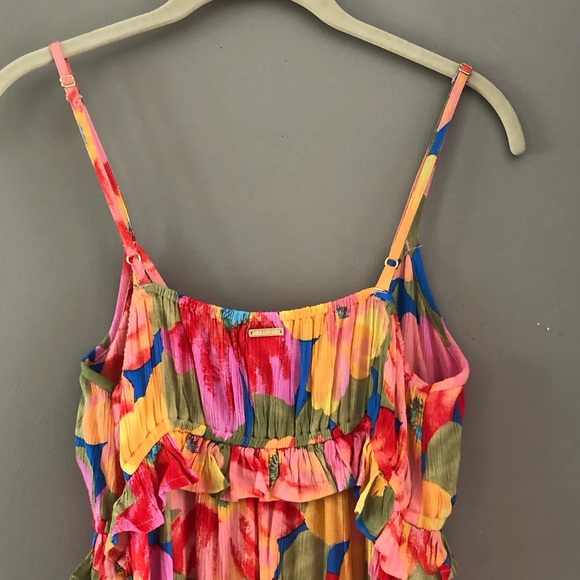 Billabong Rebel Heart Multicolor Floral Print Ruffle Dress. Medium - Picture 7 of 10